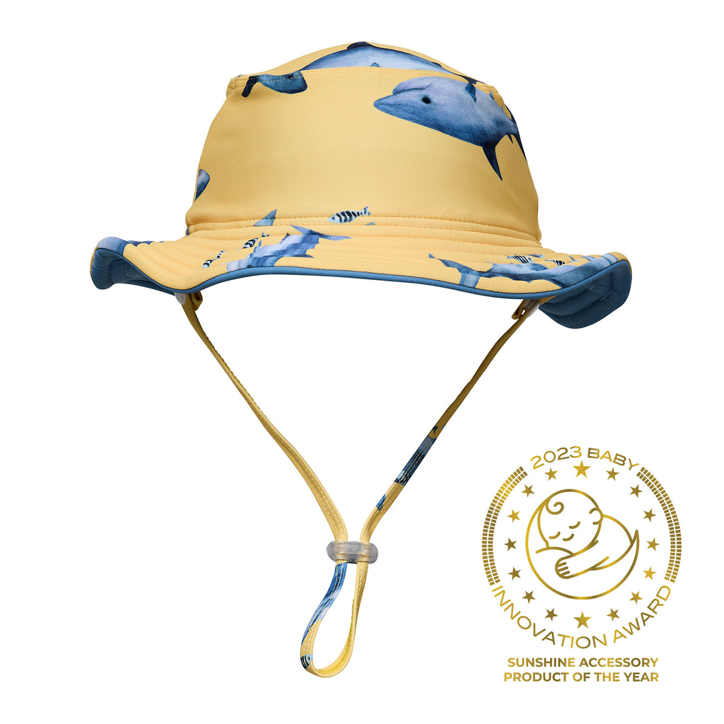 Snapper Rock Kids' Sunrise Shark Reversible Bucket Hat Yellow