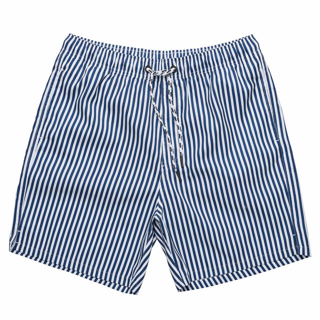 Mens Denim Stripe Comfort Lined Swim Short