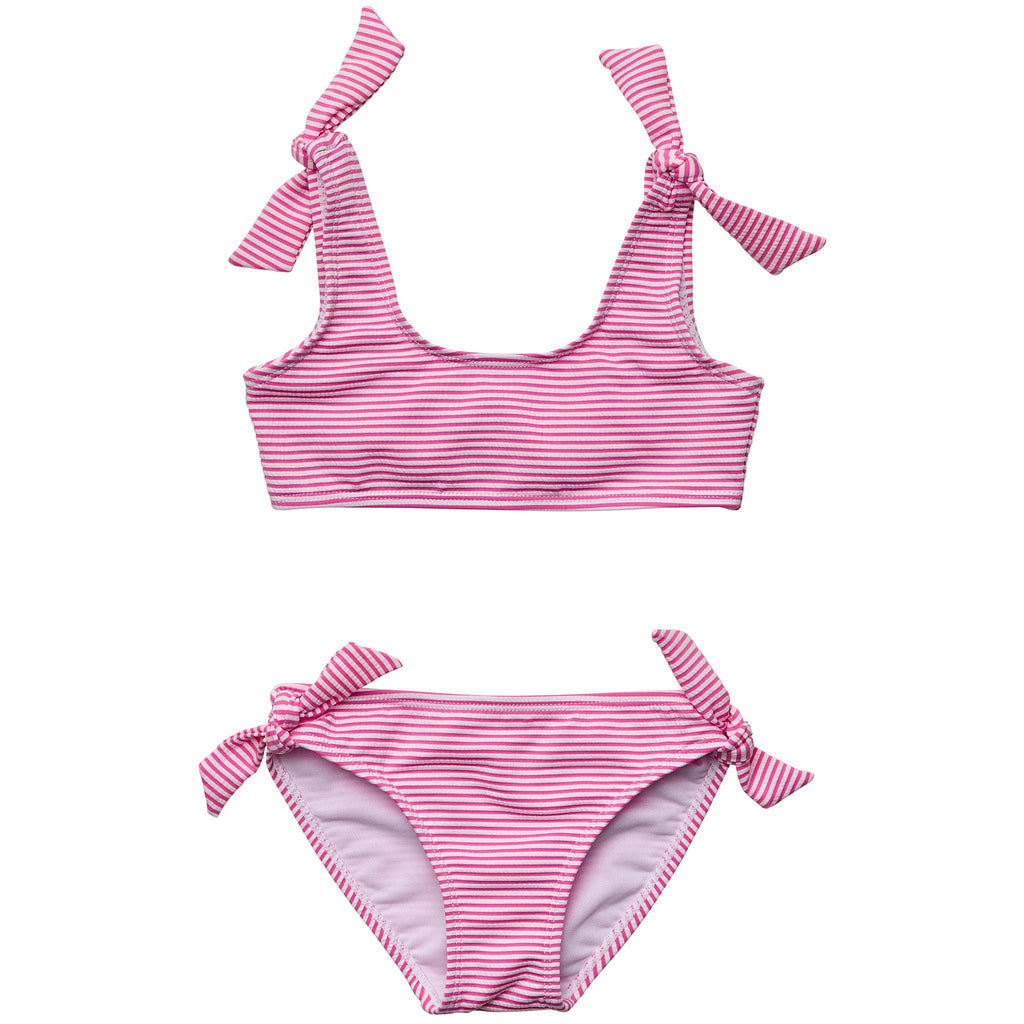 Girls Bikini Teen Size Small Bathing Suit Pink Tie Stars 