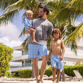 Ocean Grid Collection - Matching father and son swimwear.