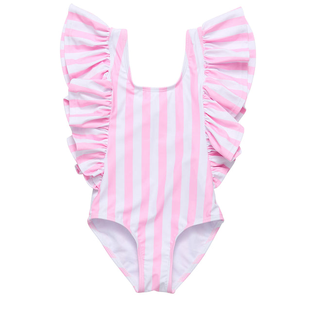Pink Stripe Wide Frill Swimsuit