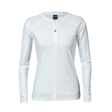 Ladies White Zip Front LS Rash Top