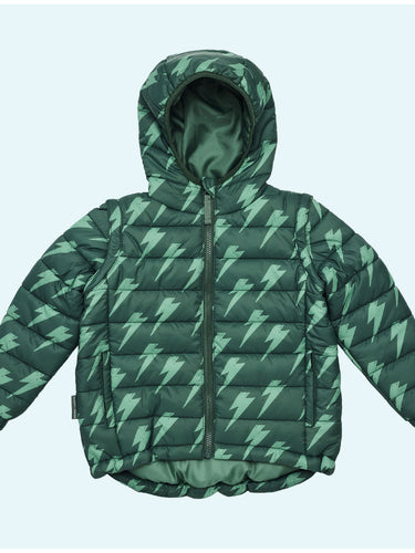 Snapper Rock green puffer jacket for boys and girls. 