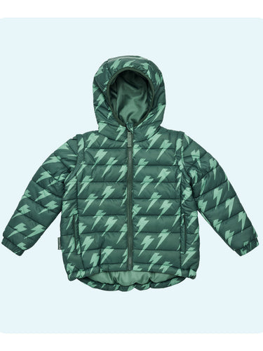 Snapper Rock green puffer jacket for boys and girls. 