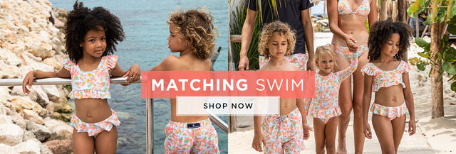 Matching Swimwear - Family wearing Hawaiian Luau swimwear collection from Snapper Rock.