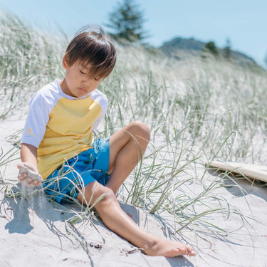 Yellow White Sleeve Sustainable Short Sleeve Rash Top