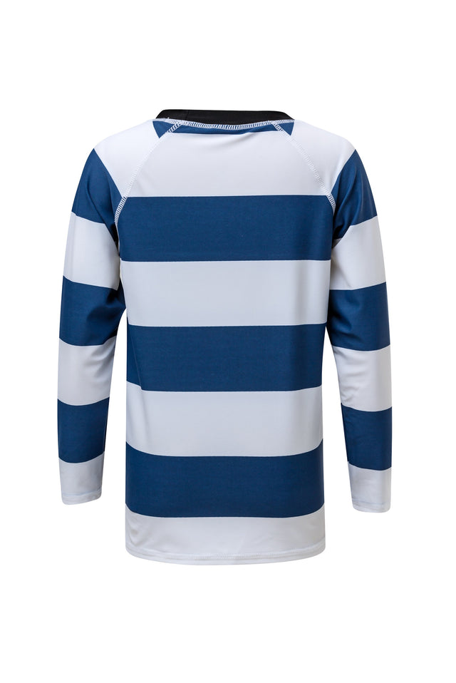 Langärmliges Rash-Top mit Rugby-Streifen in Denim/Weiß