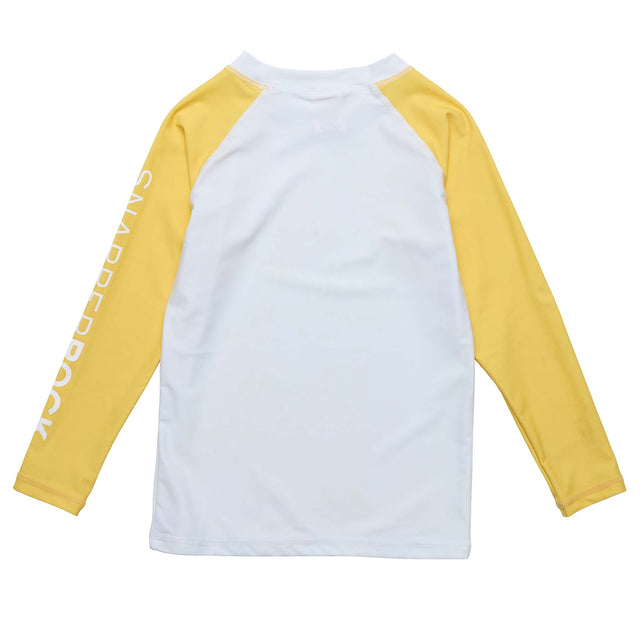 Nachhaltiges Langarm-Rash-Top in Weiß mit gelben Ärmeln