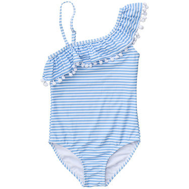 Powder Blue Sustainable Stripe Frill Swimsuit