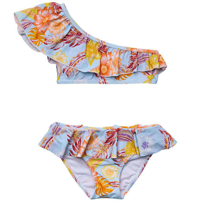 Boho Tropical Nachhaltiger One-Shoulder-Rüschen-Bikini