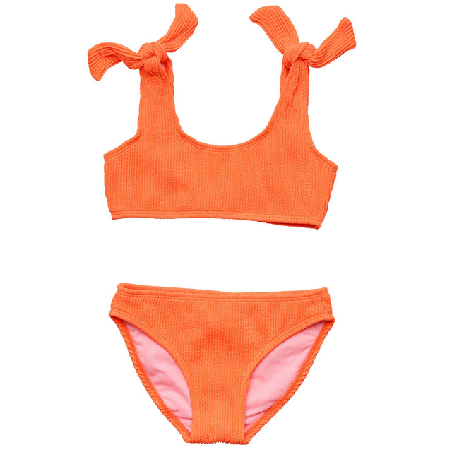 Tangerinefarbener Crop-Bikini zum Binden
