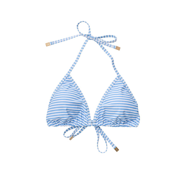 Ladies Powder Blue Sustainable Stripe Bikini Top