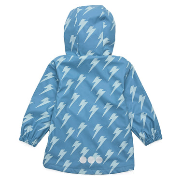 Blue lightning bolt raincoat back view