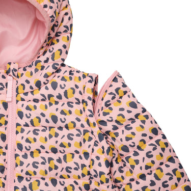 Close up of zip-off sleeve function on Snapper Rock girls puffer jacket.